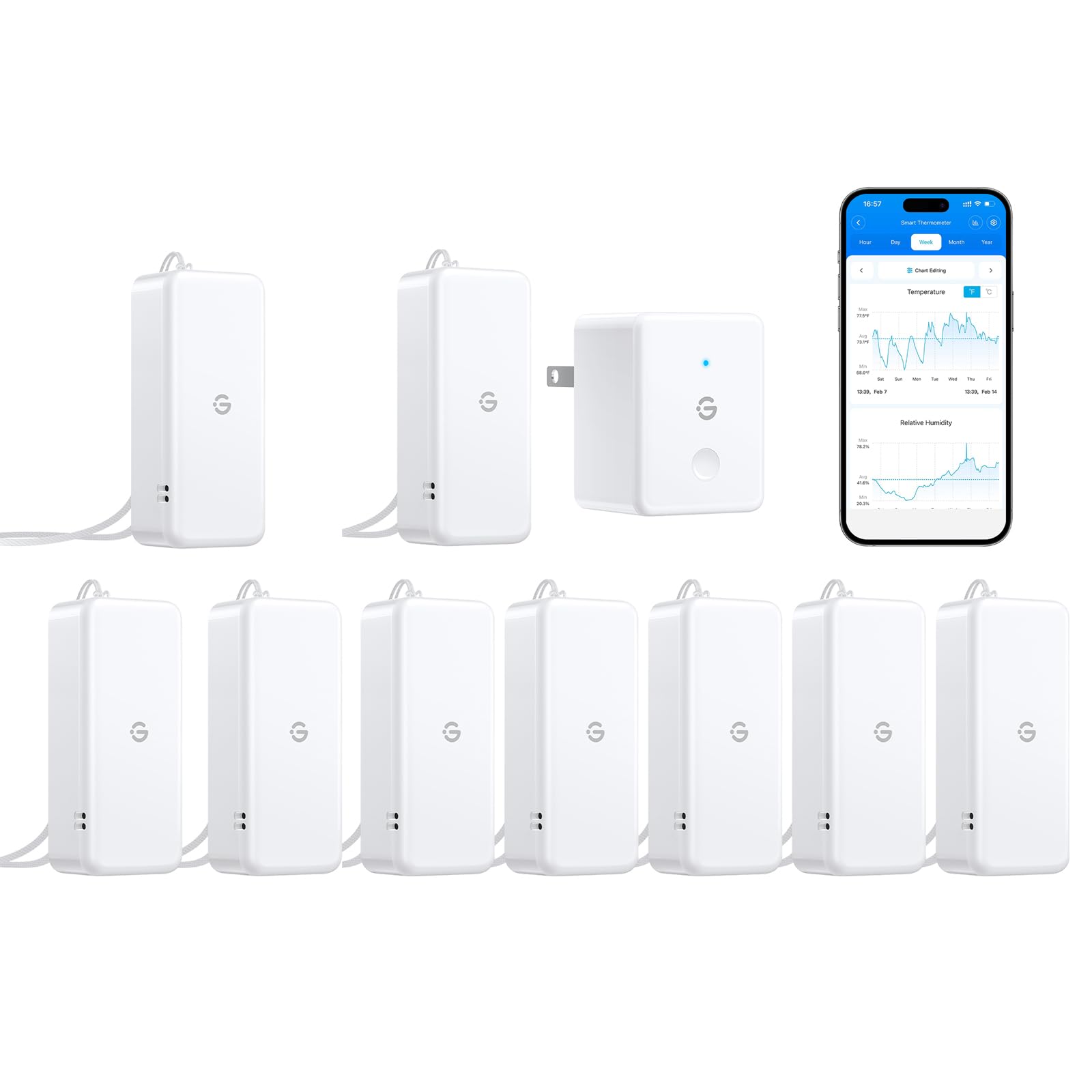 WiFi thermometer hygrometer voor binnen: slimme temperatuursensor, digitale temperatuurvochtigheidsmonitor met app en gegevensopname, fit met Alexa, voor slaapkamer, broeikas, wijnkelder (4 stuk