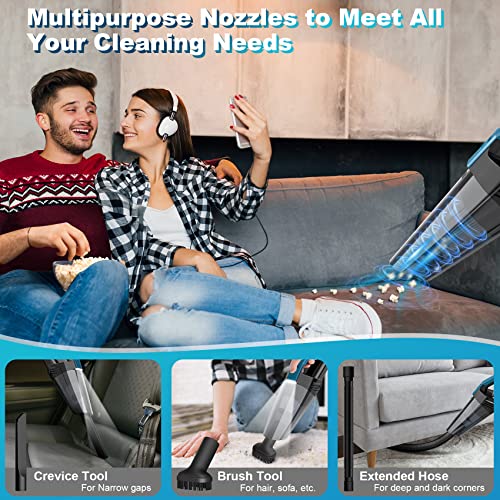 Cordless Car Vacuum Lightweight High Power Handheld Vacuum Cleaner with LED Light, Hand Vacuum for Car Home Office and Pet Hair, BlackBlue - Image 3