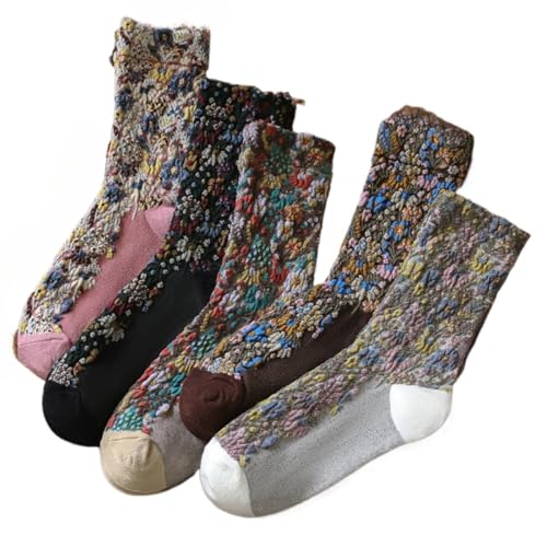 SENCODA Floral Womens Socks Lavish Vintage Elegant Frill for Autumn Style (5PAIRS)