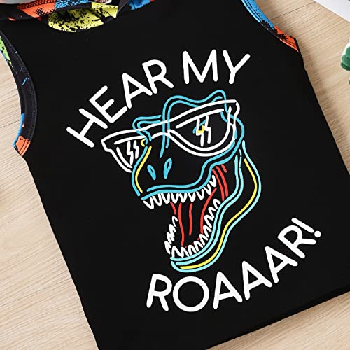 HINTINA Toddler Boy Dinosaur Sleeveless Hoodie Sweatsuit Shorts Pants Outfits Summer Clothes Set4
