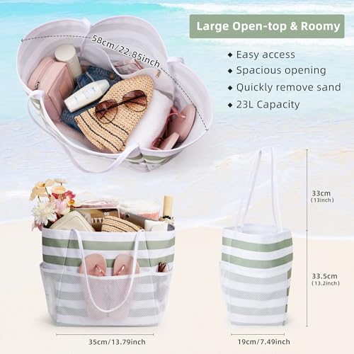 Image of KALIDI Beach Tote Bag Women Large Waterproof Sandproof Shoulder Handbag Packable Grocery Bag Hobo Purse for Picnic Vacation
