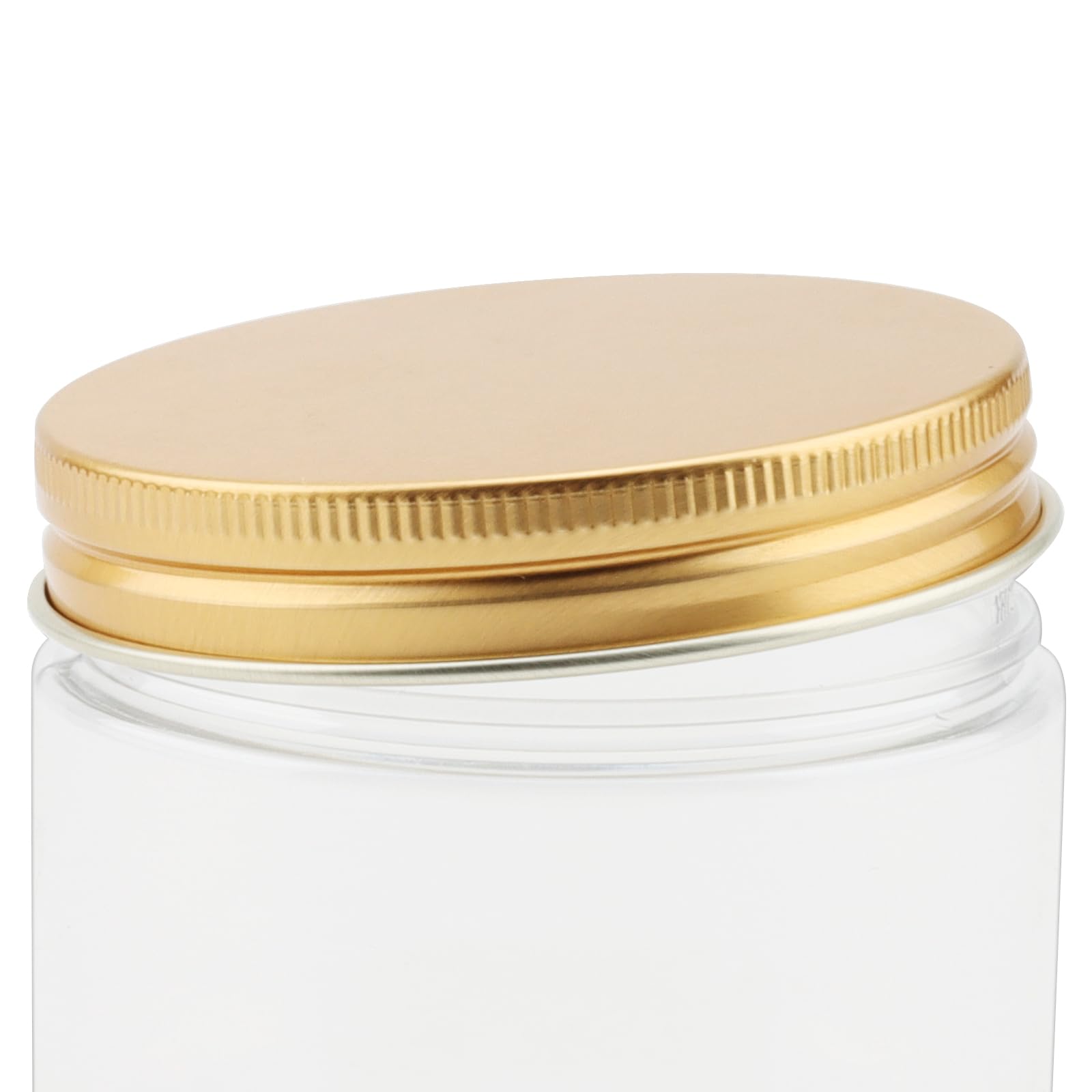 LEXININ Lot de 30 bocaux en plastique transparent de 150 ml avec couvercles dorés, récipients vides à large ouverture pour nourriture, épices