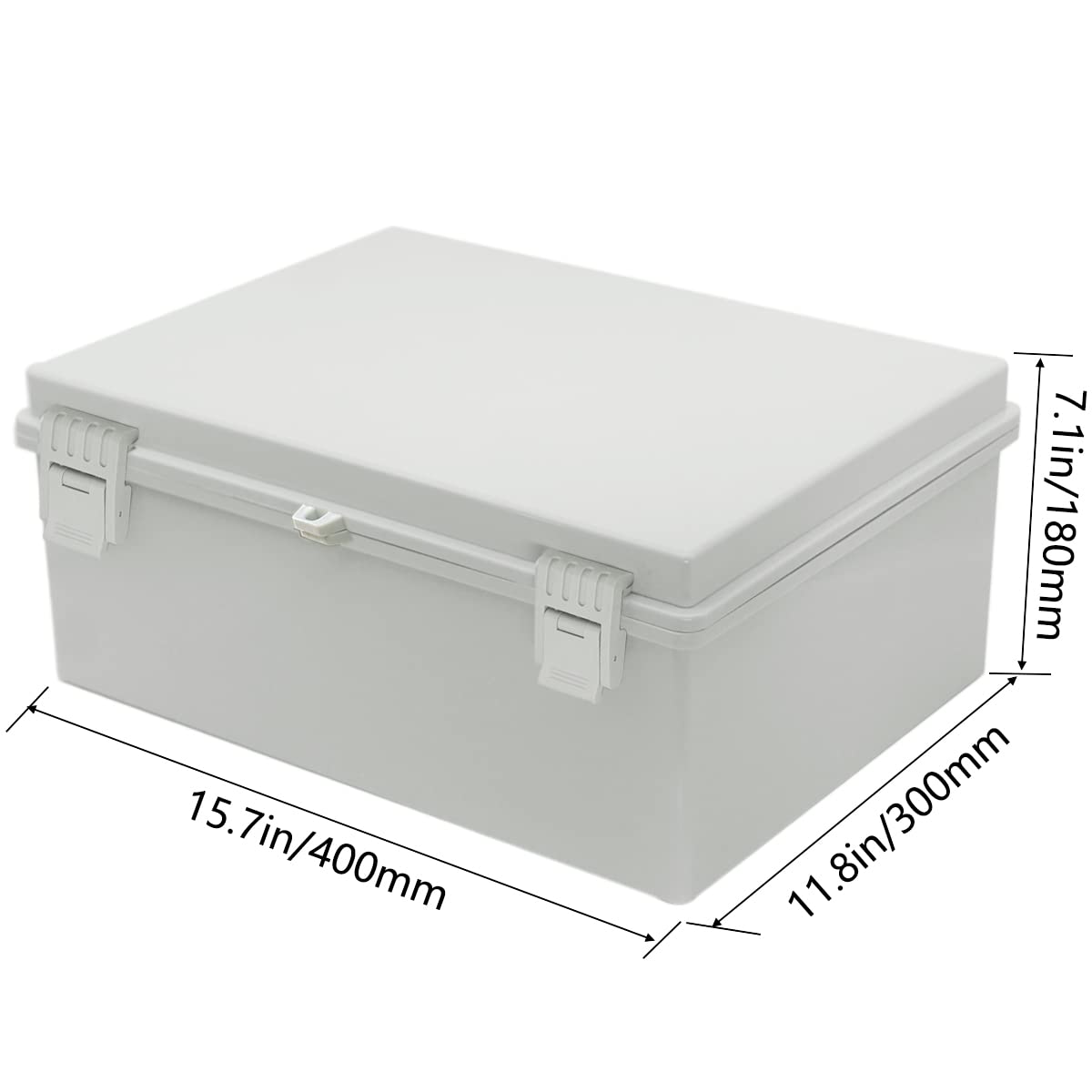 Zulkit Junction Box ABS Plastic Waterproof IP65 Electrical Boxes Hinged Shell Outdoor Universal Project Enclosure with Mounting Plate and Wall Brackets Grey 15.7x11.8X 7.1inch (400x300x180 mm)