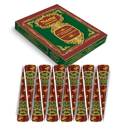 Neeta 12 Pack 100% Natural Ready to Use Henna Paste Hair Dye Cones Reddish Brown Color tubes color for women Perfect for Spot hair coloring, Long-lasting and Cruelty-Free