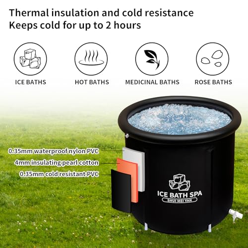 Große Eisbadewanne im Freien mit Deckel, tragbare Badewanne für Erwachsene, Kaltwassertherapiewanne zur Erholung, kaltes Tauchwanne, Eisfass für Sportler