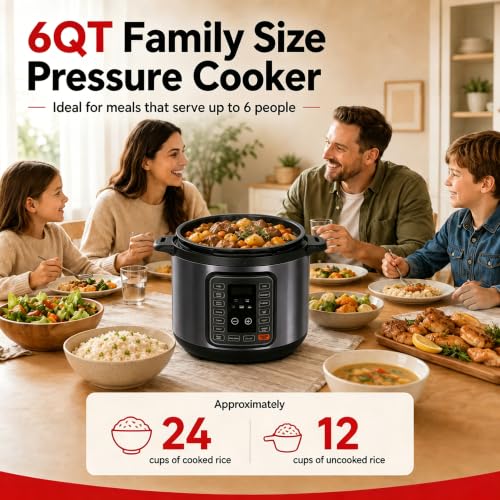 Image of Simple Deluxe Electric Pressure Cooker 6Qt, 12 Presets Instant Multi Cooker, Olla de Presion Nonstick Pot 6 Quarts for Slow Cook, Rice Cook, Steam, Saute, Canning, Yogurt Maker, Warm, Black
