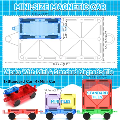 Image of 8 PCS Mini Magnetic Tiles Cars Construction Set, Magnetic Car Base
