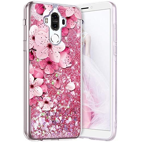 Robinsoni Case Compatible with Huawei Mate 9 Phone Cover Flexible Huawei Mate 9 Case Silicone TPU Case 3D Liquid Floating Cover Sparkle Bling Cover Shockproof Case Bumper Case Flower