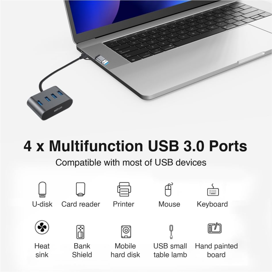Astrum UH350 4 Ports USB 3.0 Multi-Port Hub with 2 in 1 USB A &
