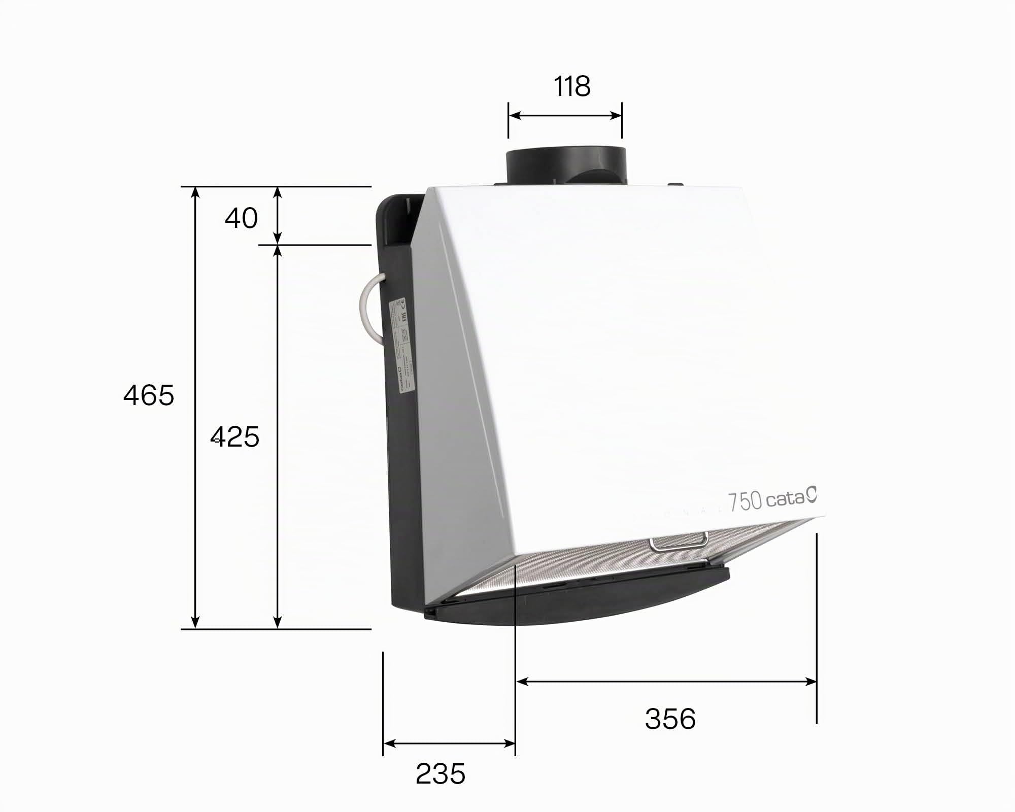 CATA PROFESSIONAL 750 Ventola Aspirazione Cucina Estrattore Aria a 600 m³/h Porta di Scarico 12 cm Livello Rumore 49dB(A) Consumo 105W Filtro in Metallo con Vassoio Classe Energetica D