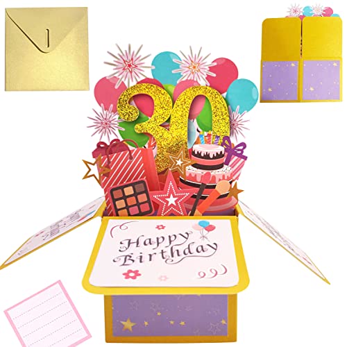 Tarjeta Cumpleaños 3d Pop Up Tarjetas Felicitacion Cumpleaños 30th Birthday Card para Hombres y Mujeres Familias Amantes Amigos y Niños (A 30)