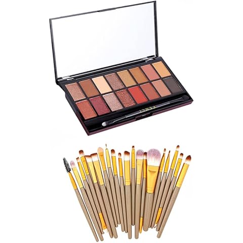 RUIGPRO Pro 16 Shades Eyeshadow Palette + 20 pcs Makeup Brushes Set High Pigmented Naked Nudes Shimmer Matte Metallic Smokey Eye Shadow Soft Synthetic Powder Cream Blending Brush Neutral Pallet Cover