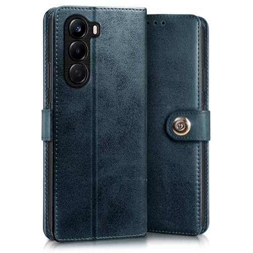 Image of WOW IMAGINE Shock Proof Flip Cover Back Case for 1+ OnePlus Nord CE 6 Lite 5G (Magnetic Button Flip Case | Wallet Pockets & Stand | Leather Finish | Oxford Blue)