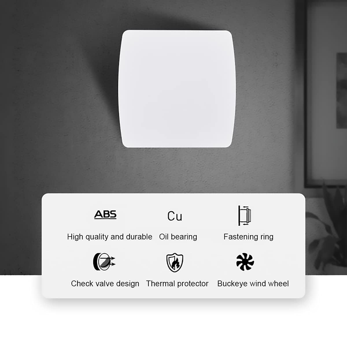 Aspiratore Bagno,Estrattore Aria, 162X158mm, Foro 100mm, Profondità 105mm, 15W 230V 50Hz, 98m³/h 35dB