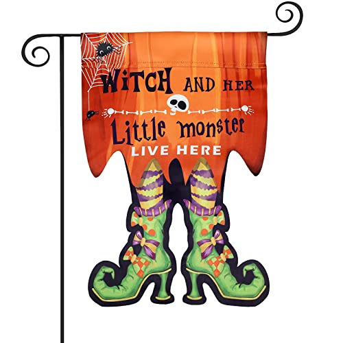 Yeahome 3D-Hexenfüße, Halloween-Gartenflagge, vertikal, doppelseitig, 31,8 x 45,7 cm, Applikation, Hoflagge, Halloween-Dekorationen im Freien, rustikale Bauernhaus-Dekoration für saisonale Feiertage Cover