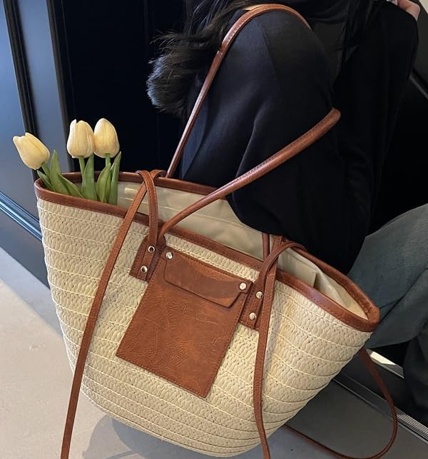 Large Rattan Woven Tote, Summer Vacation Shoulder Purse, Beach Crossbody Clutch4