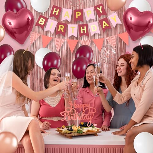 Image of Burgundy Birthday Decorations, Wine Red Birthday Balloons Set