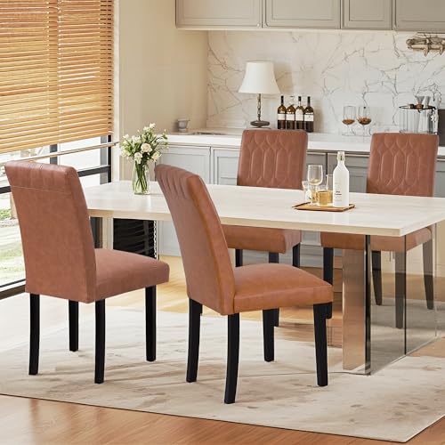 VECELO Upholstered Dining Chairs Set of 2, Modern PU Leather Accent Parsons, Solid Wood Legs w/Rubber Footpads, for Living Room Kitchen, Brown by VECELO - Used condition - Image 6