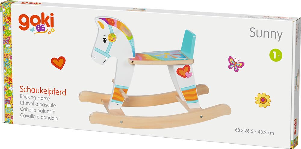 goki 53769 - Schaukelpferd Sunny 66 - Holz Schaukelpferd mit Rückenlehne – fröhliches Schaukeltier für Kinder ab 12 Monaten
