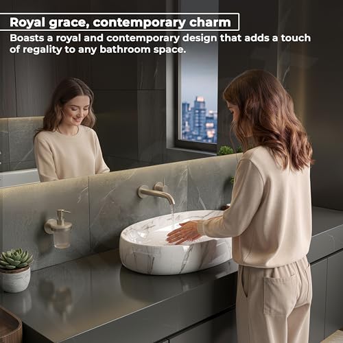 Image of Plantex Basin for Bathroom /Ceramic Table Top Wash Basin /Over Counter Washbasin for Restaurant /Hotel (CRETA-NS-203-Marble Finis, 23 x 15 x 5.5 Inch)