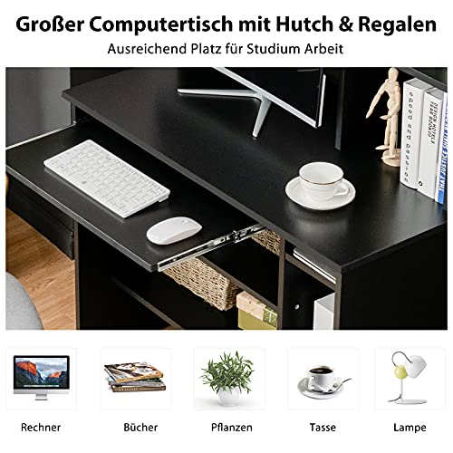 COSTWAY Computertisch Schreibtisch mit Bücherregal & Tastaturablage, Eckschreibtisch Studierschreibtisch mit Ablagen… – Bild 5
