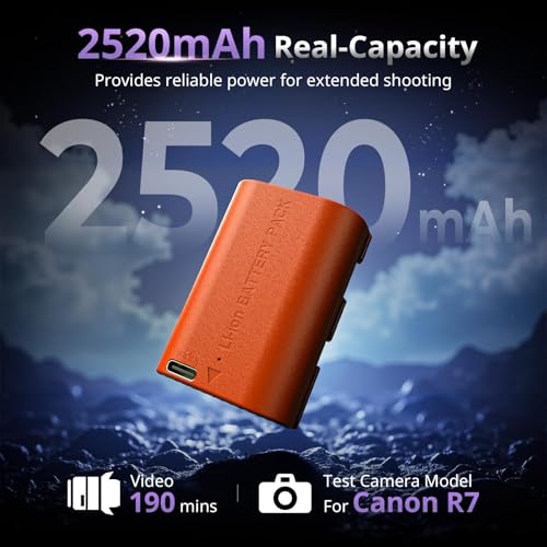 Image of SMALLRIG LP-E6P Battery for Canon, 2520mAh USB-C, 2.5H Quick Charge | for LP-E6NH LP-E6N LP-E6, for Canon EOS R6V,R6 Mark III /II, R5 Mark II,C50,R5,R6,R7,5D Mark II,5D Mark IV,60D,70D,80D,90D