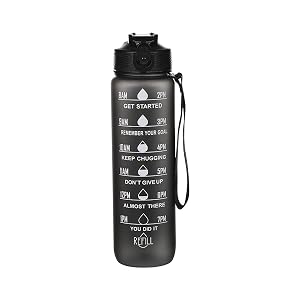 32oz Leakproof Motivational Sports Water Bottle with Straw Time Marker Flip Top Durable BPA Free Non-Toxic Frosted Bottle