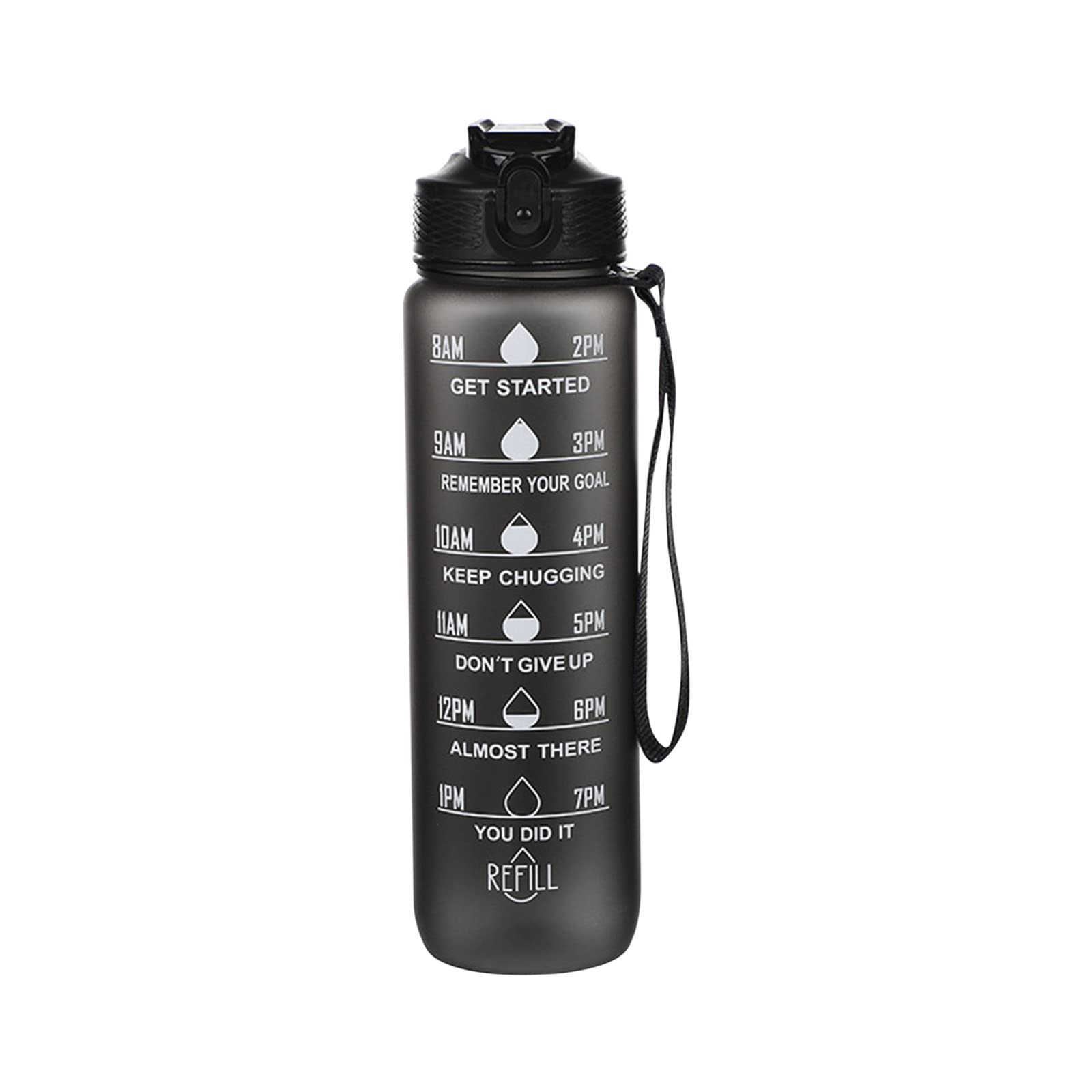 32oz Leakproof Motivational Sports Water Bottle with Straw Time Marker Flip Top Durable BPA Free Non-Toxic Frosted Bottle