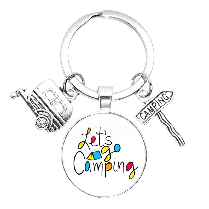 SOLDOUT Camping Travel Adventure Sign Keychain Glass Cabochon Traveler Key Chain for Camper