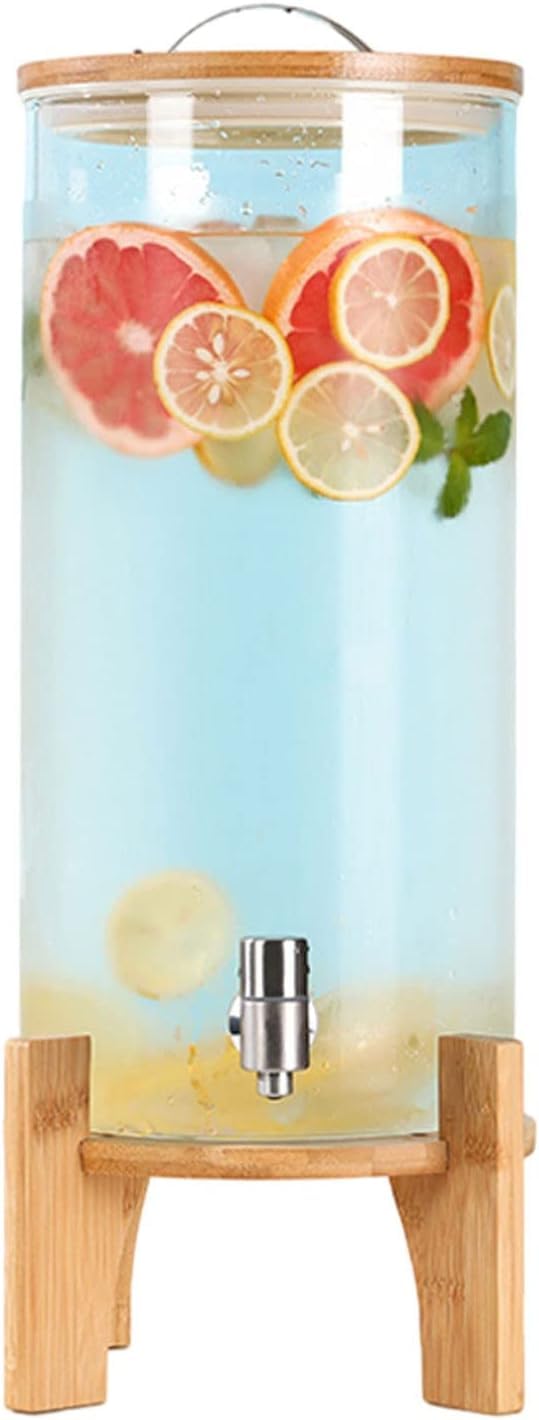 Distributore di Succo da 5 L/7,5 L/10 Litri con Rubinetto E Supporto in Acciaio Inossidabile, Distributore di Bevande in Vetro, Brocche d'Acqua, Bottiglia con Coperchio A Tenuta Stagn, Color, 10L