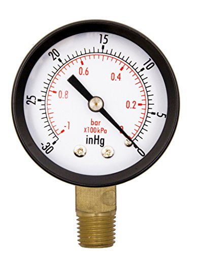 2" Utility Vacuum Pressure Gauge, Water Oil Gas, WOG, 1/4" NPT Lwr Mount