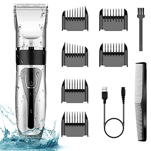 NAHKZNY Cortapelos Profesional Carga USB Cortapelos Hombre Impermeable IPX7 Eléctrico Hombres Cortadoras de Pelo Kit de Corte de Pelo de Poco Ruido para Adultos y Familias (6 Peine guía)