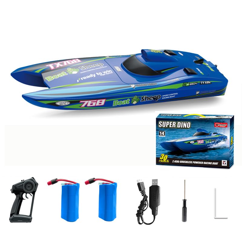 RC Speedboat 2.4G Brushless 30km/h High Speed Remote Control Boat 3S Professional Speedboat Watercraft Toys for Children Boys Gift (Blue)