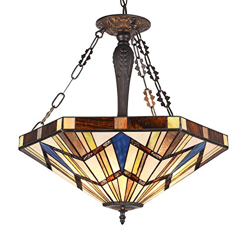 Capulina Tiffany Pendant Lights Inverted Ceiling Pendant Stained Glass Light Shade for Dining Room Bedroom Living Room Hallway