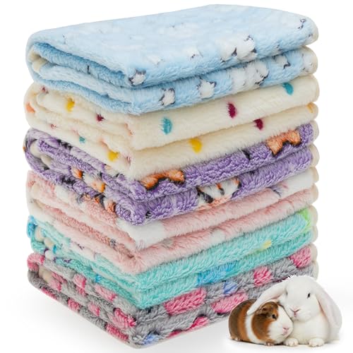 ALUZAEMO Guinea Pig Blankets 6 Pack Soft Fleece Small Animal Blanket Cage Liners for Rabbit Hamster Chinchilla Hedgehog Guinea Pig Cute Washable Pet Mat Bedding Accessories