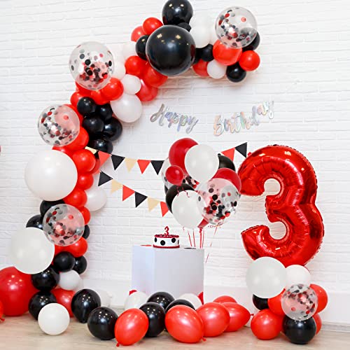 Image of RUBFAC 129pcs Red Black White Balloons Confetti Garland Arch Kit for Graduation BBQ Casino Theme Party Decorations Poker Card Racing Car Birthday Supplies