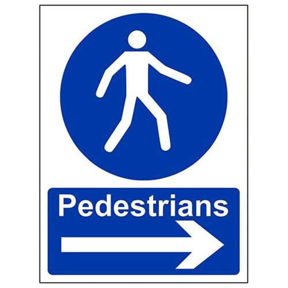 VSafety Pedestrians, Arrow Right Sign - Portrait - 300mm x 400mm - 2mm Rigid Plastic