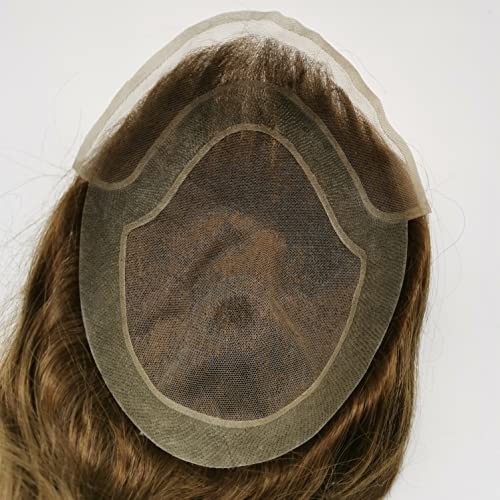 Foto von Echthaar Toupet für Männer,NLW Haarersatz dünne französische Spitze Männer Toupet Haarteile Echthaar Ersatz System gebleicht Knoten natürlichen Haaransatz Poly Haut Perücken (8 