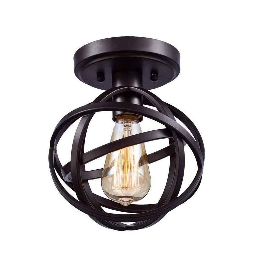 Plafonnier industriel E27 cage en fil de fer noir mat rustique