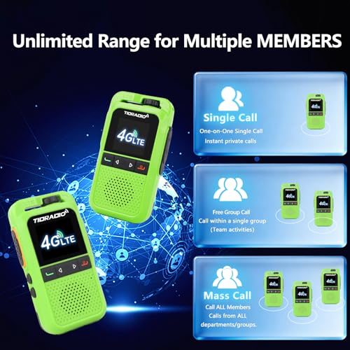 Image of 【Lifetime Free】Global Walkie Talkies Unlimited Range 4G LTE PoC(Push-to-Talk Over Cellular) Radios,Long Range Walkie Talkies with SIM Card for Family, Logistics, Construction site, Bright Green-2Pack