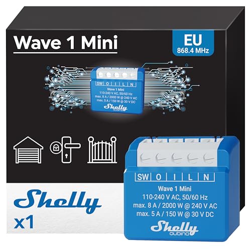 Shelly Qubino Wave 1-16A | Interrupteur/commutateur Z-Wave à 1 canal | Contacts secs | Domotique | Commande prise, lumières, porte garage | Répéteur | app iOS, Android | Alexa, Google Home