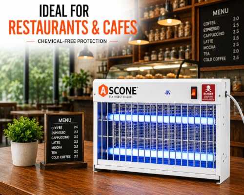 Image of Ascone Flying Insect Killer Machine with 2 UV Tubes | Silent & Chemical-Free Fly Control for Home, Restaurants, Hotels & Offices - White