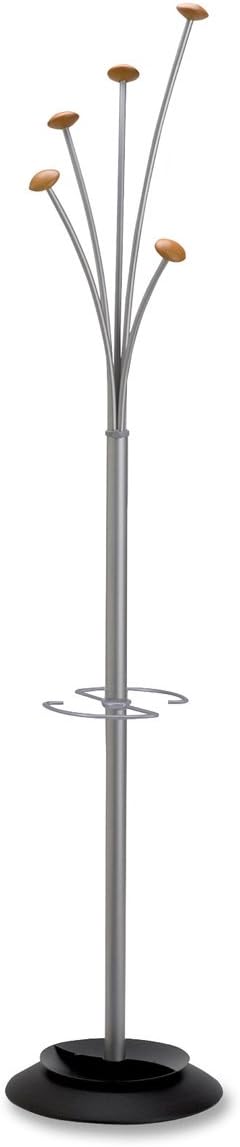 Alba High Capacity Coat Stand with Floor, Wood/Silver