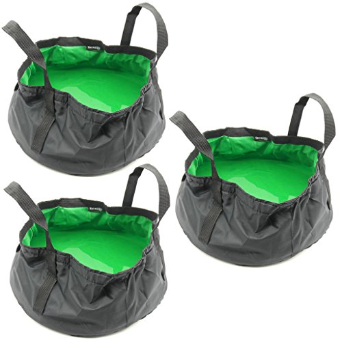 TRENDBOX 3 x Foldable Wash Basin Sink Water Bag Portable Mini 8.5L for Footbath Camping Hiking Outdoor Durable Design - Green