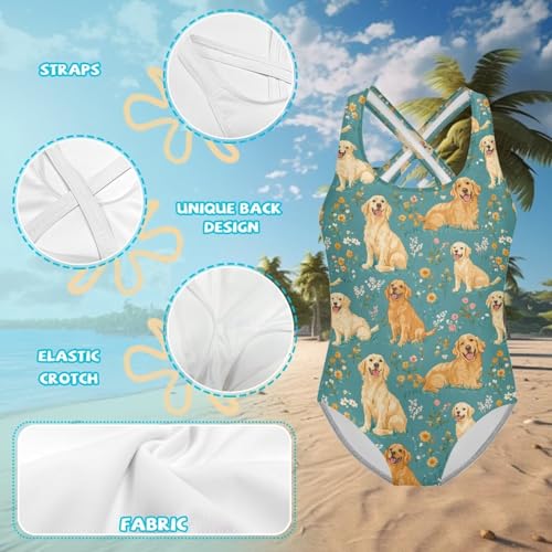 Image of One Piece Swimsuit Girls Cross-Back Bathing Suit 5-14Y Kids Swimwear Cute Swimsuits Sleeveless Bathing Suits