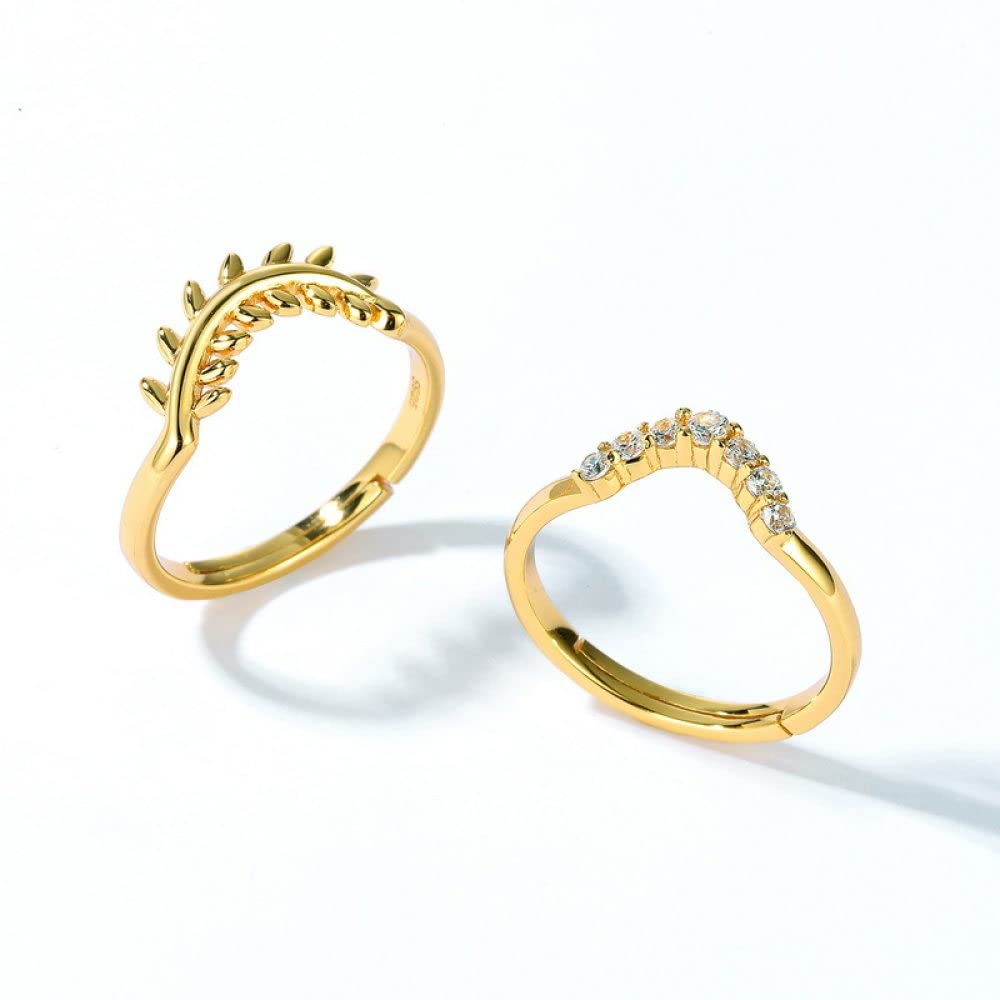 HGJH Anello in Argento Sterling 925,Anelli Regolabili per Donna Rami di Salice Argento Sterling 925 Micro Pavé Zircone Retro Impilabile Placcato Oro 7 Chakra Anelli di Promessa per Ragazze Signore
