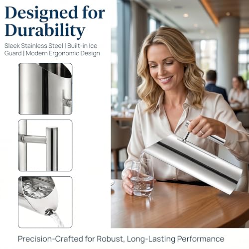 Image of Hiceeden Stainless Steel Water Pitcher, 51oz /1.5L Modern Metal Pitcher with Ice Guard, Silver Carafe Drink Pitcher with Handle, Beverage Container for Iced /Hot Tea, Juice, Coffee, Milk (Pack of 2)