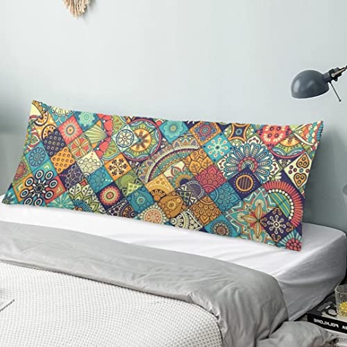 Boho Style Body Pillow Cover Moroccan Vintage Bohemian Flowers Mandala Pattern Paisley Artwork Cushion Long Pillowcase With Zipper Decorative Bed Pillow Cases Rustic Pillow Covers For Bedroom 20"X54" #TOP4