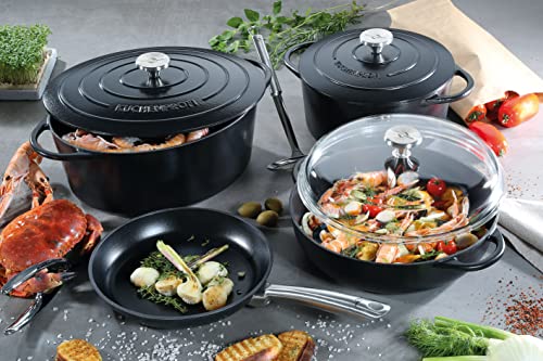 Foto von Küchenprofi Bratentopf PROVENCE oval emailliertes Gusseisen mit Deckel schwarz, für alle Herdarten und Induktion, energiesparend, aromaschonend - Fassungsvermögen: 7l, Durchmesser: 33 cm, 402001033