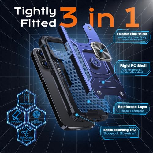 Image of Anqrp Heavy Duty Case for iPhone 13 Pro Case with Enhanced Ring Holder Grip Stand, Military Grade Shockproof Rugged Drop Protective Silicone Hard Slim iPhone 13 Pro Phone Case Cover,Vivid Blue